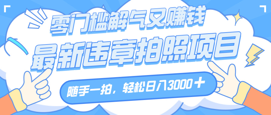 解气又赚钱的项目，随手一拍，轻松收入3000+，最新违章拍照赚钱