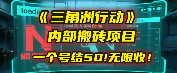 《三角洲行动》内部搬砖项目：打一个号，结50块，无限收！