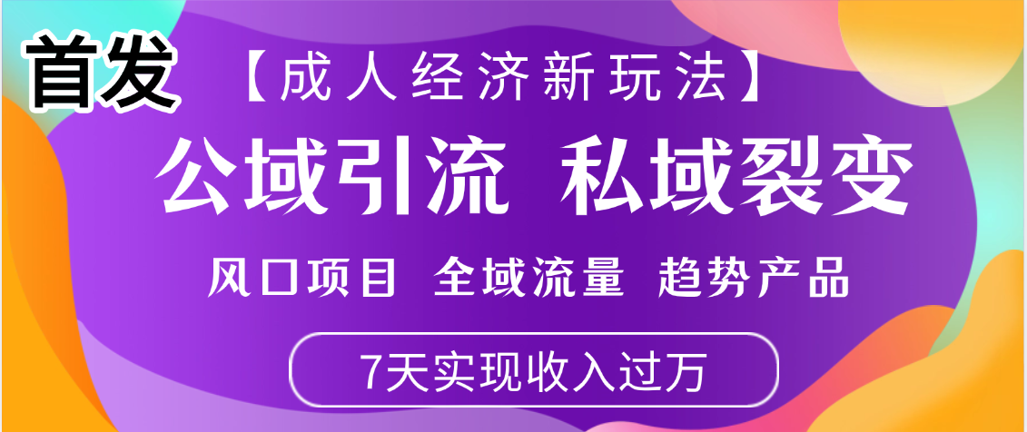 首发:【成人经济新玩法】市面独家玩法,风口项目、全域流量、趋势产品,7天实现月入过万