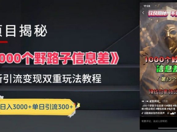 抖音最新一千个野路子玩法教程，变现+引流双重玩法，野路子信息差